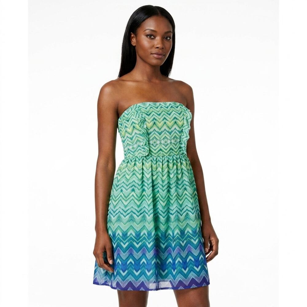 A. Byer Green Short Chevron Dress Women Size 3